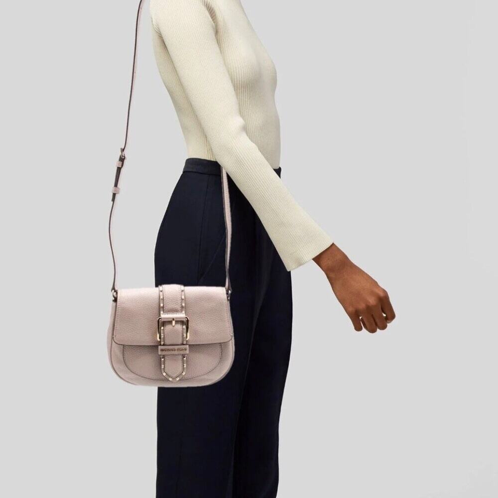 Michael Kors Lillian Small Leather Buckle Crossbody – Soft Pink (Studded Flap)